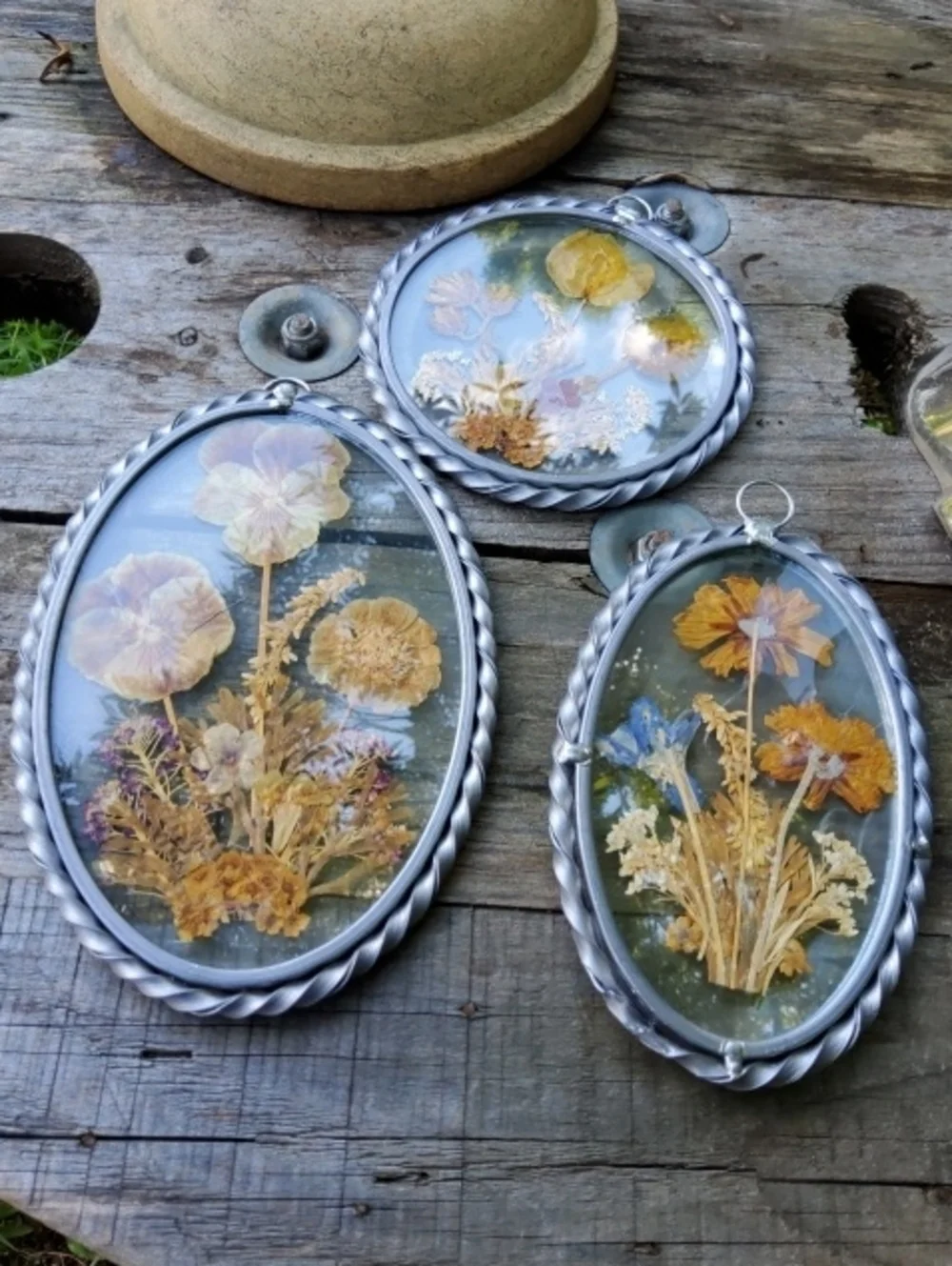 Vintage Three Piece Dried Flower Wall Hanging